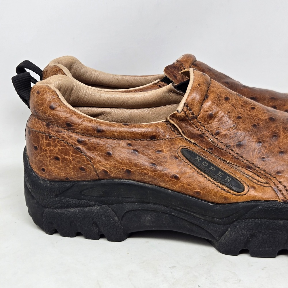 Roper Performance Mens 9.5 Ostrich Print Leather Slip On Shoes Brown 09-020-0601 - Picture 2 of 9